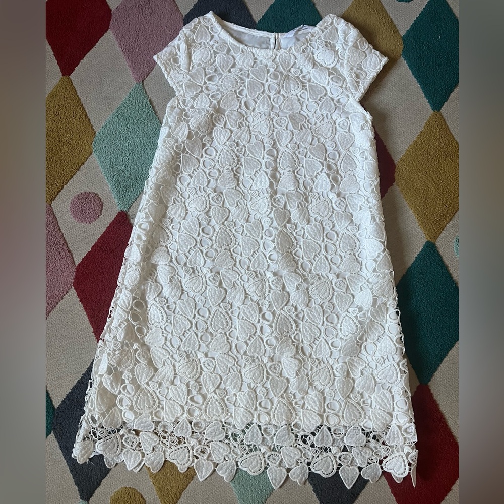 H&M White Heart Embroidered Dress